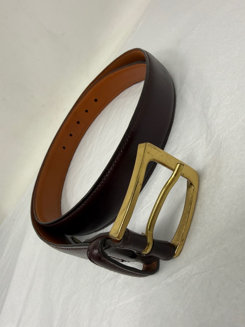 Trafalgar Brown Leather Belt Gold Tone Buckle Size 34 USA Made